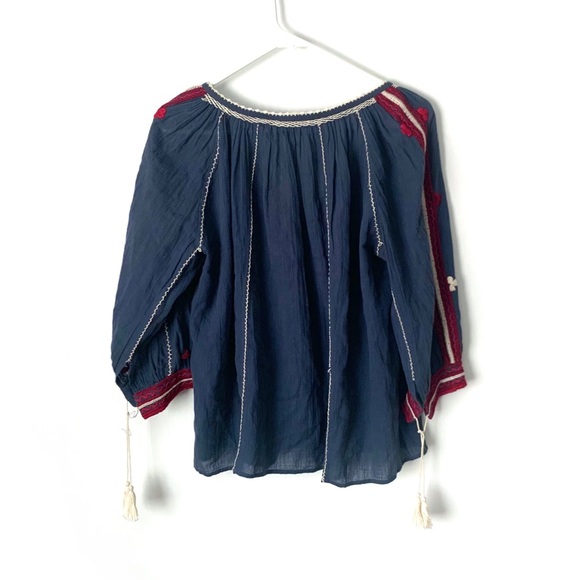 ULLA JOHNSON Boho Acacia Navy Peasant Embroidered Tapestry Blouse Sz 10 - Picture 2 of 7